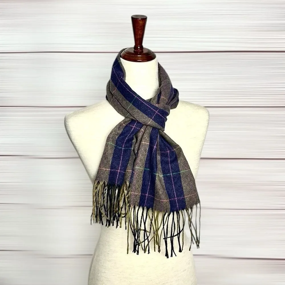 Vintage Lord & Taylor Wool (?) Striped Scarf Taupe Blue Men’s Women’s